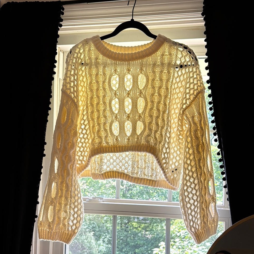 Cider Cream Crew Neck Sweater with Intricate Knit Design
